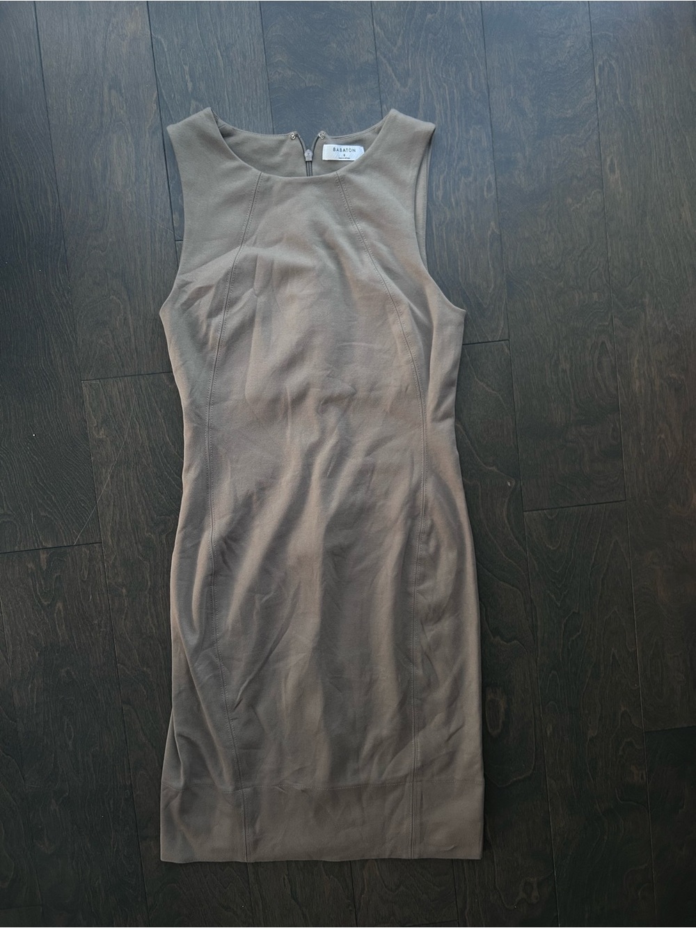 Babaton Taupe Sleeveless Midi Sheath Dress Miguel